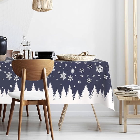 Navy Blue Snow Plaid Waterproof Fabric Tablecloth,Rectangle Watercolor Oil-Proof Wrinkle Resistant Table Cover for Dining Table, Buffet Parties and Camping,Christmas,(60" x 84" inch)
