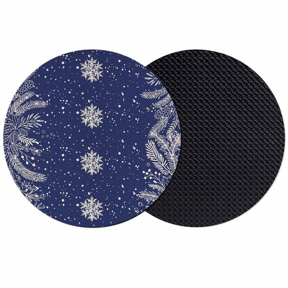 Navy Blue Snowflake Christmas Coasters Set of 2, Absorbent Coasters for Drinks, Rustic Xmas Botanical Coaster for Desk Coffee Table Protection, Home Decor House Warming Gifts 4"