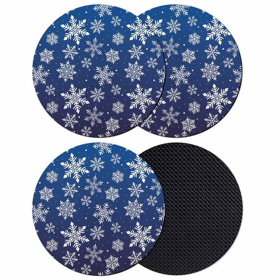 Navy Blue Snowflake Christmas Coasters Set of 4, Absorbent Coasters for Drinks, Winter Xmas Snowflakes Coaster for Desk Coffee Table Protection, Home Decor House Warming Gifts 4"