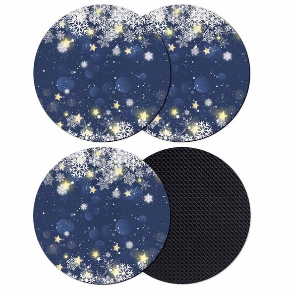 Navy Blue Snowflake Christmas Coasters Set of 4, Absorbent Coasters for Drinks, Xmas Winter Snowflake Modern Art Coaster for Desk Coffee Table Protection, Home Decor House Warming Gifts 4"
