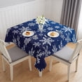 thumbnail image 1 of Navy Blue Snowflake Christmas Table Cloth Waterproof Tablecloths, Winter Xmas Snowflakes Tablecloth Dining Table Cover for Kitchen Party Tabletop Outdoor, Square Tablecloth 54x54 Inch, 1 of 9