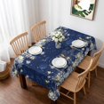 thumbnail image 1 of Navy Blue Snowflake Christmas Table Cloth Waterproof Tablecloths, Xmas Winter Snowflake Modern Art Tablecloth Dining Table Cover for Kitchen Party Tabletop Outdoor, Rectangle Tablecloth 60x102 Inch, 1 of 9