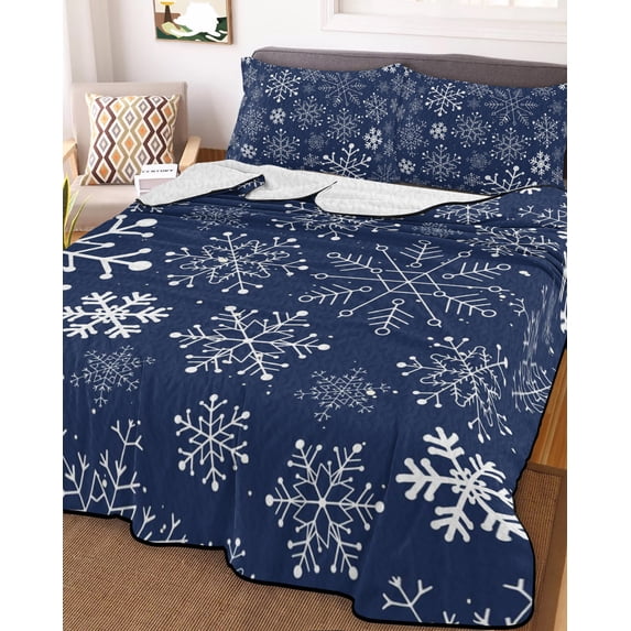 Navy Blue Snowflake Christmas Twin Size Down Alternative Comforter, Lightweight Comforter Quilt Bedding Set with Pillow Shams Xmas Snowflake All Seasons Bed Comforter Duvet Insert 68"x86"