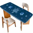 thumbnail image 1 of Navy Blue Snowflake Table Cloths for 8 Foot Rectangle Tables, Christmas Winter Vintage Stripes Patio Waterproof Elastic Fitted Tablecloths, Washable Rectangular Table Cover for Camping, 1 of 8