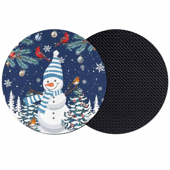 Navy Blue Snowman Christmas Coasters Set of 2, Absorbent Coasters for Drinks, Xmas Tree Balls Snowflake Coaster for Desk Coffee Table Protection, Home Decor House Warming Gifts 4"