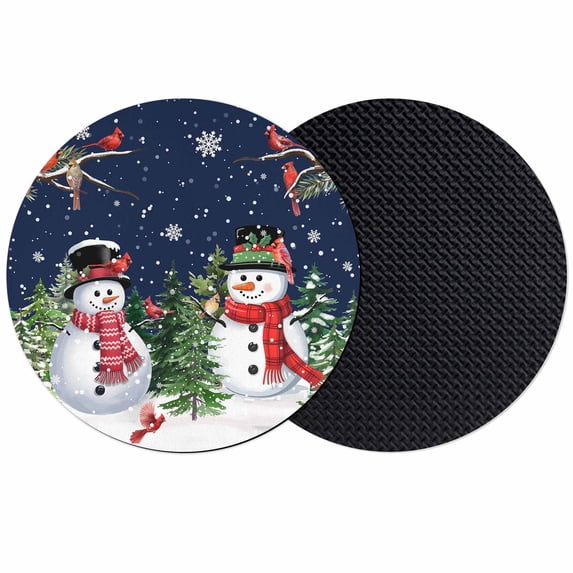Navy Blue Snowman Christmas Coasters Set of 2, Absorbent Coasters for Drinks, Xmas Tree Snowflake Winter Birds Coaster for Desk Coffee Table Protection, Home Decor House Warming Gifts 4"