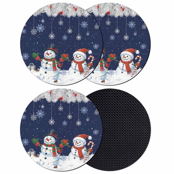 Navy Blue Snowman Christmas Coasters Set of 4, Absorbent Coasters for Drinks, Xmas Snowflake Winter Ball Coaster for Desk Coffee Table Protection, Home Decor House Warming Gifts 4"