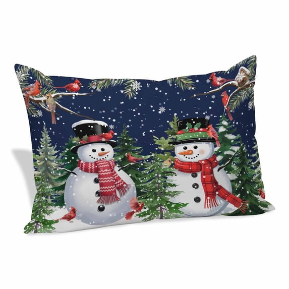 Navy Blue Snowman Christmas Pillow Covers, Linen Long Throw Pillow Case, Xmas Tree Snowflake Winter Birds Holiday Pillow Protector Decorative Cushion Cover for Living Room/Bedroom 20" x 30"