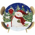 thumbnail image 1 of Navy Blue Snowman Christmas Round Tablecloth, Fitted Table Cover with Elastic for 45"-54" Round Tables, Green Xmas Tree Snowflake Winter Table Cloth Outdoor Dinning Party Waterproof Tablecloths, 1 of 7