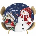 thumbnail image 1 of Navy Blue Snowman Christmas Round Tablecloth, Fitted Table Cover with Elastic for 55"-60" Round Tables, Xmas Snowflake Birds Berry Winter Table Cloth Outdoor Dinning Party Waterproof Tablecloths, 1 of 7