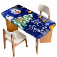 thumbnail image 1 of Navy Blue Snowman Christmas Table Cloths for 6 Foot Rectangle Tables, Xmas Tree Ball Winter Snowflake Patio Waterproof Elastic Fitted Tablecloths, Washable Rectangular Table Cover for Camping, 1 of 8
