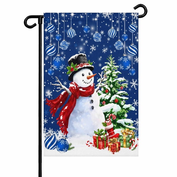 Navy Blue Snowman Garden Flags for Outside Christmas Balls Tree Gift Snowflake Double Sided Yard Flags Outdoor House Decoration, Small 12X18 Inch,