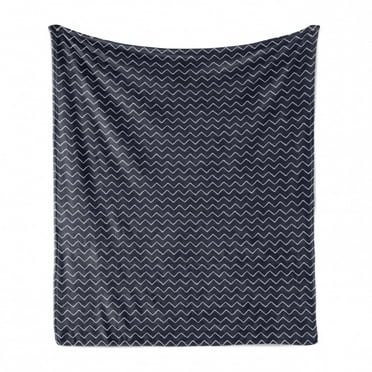 Navy Blue Soft Flannel Fleece Blanket, Chevron Zigzag Ropes Ornamental Arrangement Herringbone Pattern Illustration, Cozy Plush for Indoor and Outdoor Use, 50" x 70", Navy Blue White, by Ambesonne