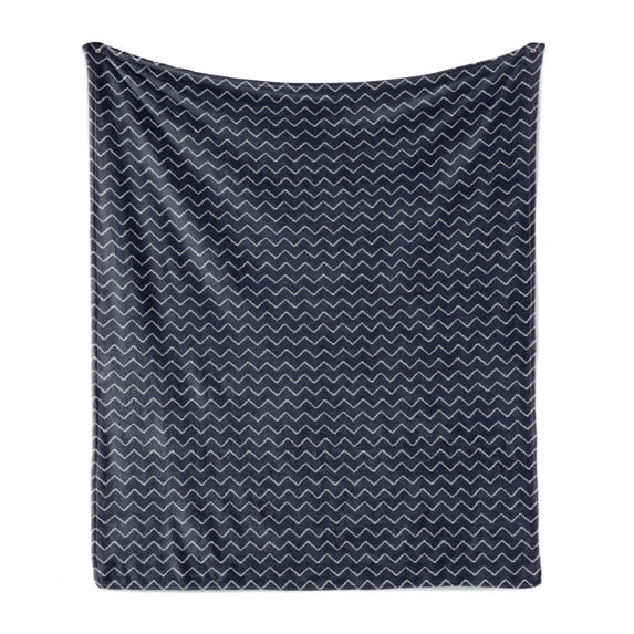 Navy Blue Soft Flannel Fleece Blanket, Chevron Zigzag Ropes Ornamental Arrangement Herringbone Pattern Illustration, Cozy Plush for Indoor and Outdoor Use, 50" x 70", Navy Blue White, by Ambesonne