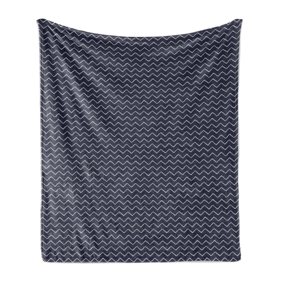 Navy Blue Soft Flannel Fleece Blanket, Chevron Zigzag Ropes Ornamental Arrangement Herringbone Pattern Illustration, Cozy Plush for Indoor and Outdoor Use, 60" x 80", Navy Blue White, by Ambesonne