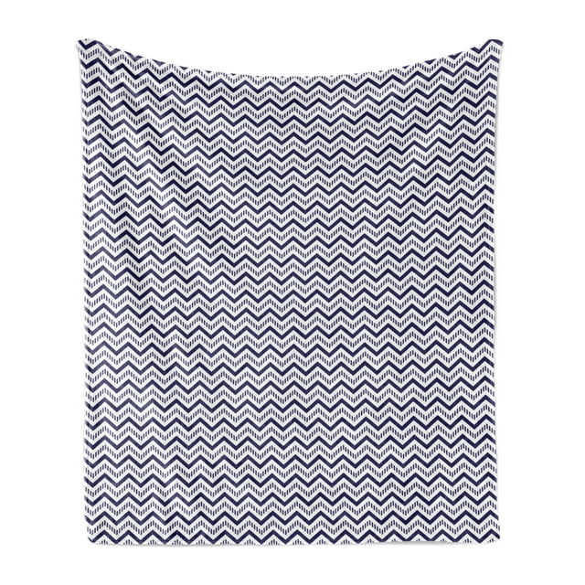 Navy Blue Soft Flannel Fleece Blanket, Horizontal Chevron Pattern in Nautical Colors Dashed Lines Maritime Zigzag, Cozy Plush for Indoor and Outdoor Use, 50" x 60", Navy Blue White, by Ambesonne