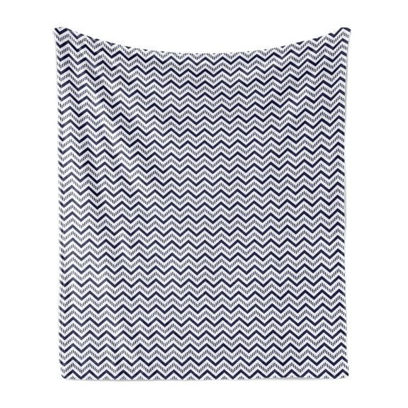 Navy Blue Soft Flannel Fleece Blanket, Horizontal Chevron Pattern in Nautical Colors Dashed Lines Maritime Zigzag, Cozy Plush for Indoor and Outdoor Use, 60" x 80", Navy Blue White, by Ambesonne