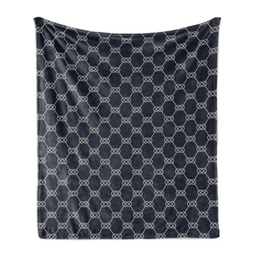 Navy Blue Soft Flannel Fleece Blanket, Navy Inspired Sailor Knot Rope Pattern Illustration Nautical Abstract Design, Cozy Plush for Indoor and Outdoor Use, 70" x 90", Dark Blue Cream, by Ambesonne