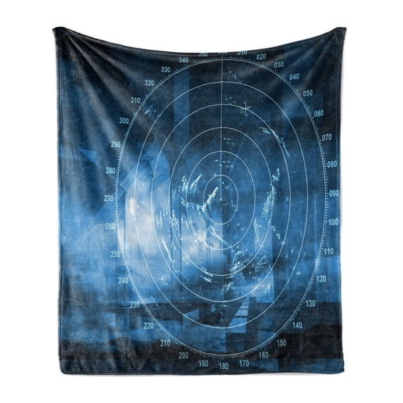 Navy Blue Soft Flannel Fleece Blanket, Modern Ship with Radar Exposure in Screen Digital Electronic Hi Tech Futuristic Concept, Cozy Plush for Indoor and Outdoor Use, 50" x 60", Blue, by Ambesonne