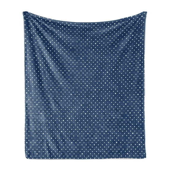 Navy Blue Soft Flannel Fleece Blanket, Nostalgic Polka Dots Pattern Mixed with Little Stars Retro Fashion Texture Art, Cozy Plush for Indoor and Outdoor Use, 50" x 70", Indigo White, by Ambesonne