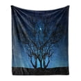 thumbnail image 1 of Navy Blue Soft Flannel Fleece Blanket, Tree Under Clear Night Sky with Moon and Stars Galaxy Nature Landscape Art Print, Cozy Plush for Indoor and Outdoor Use, 50" x 60", Navy Black, by Ambesonne, 1 of 6