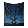 thumbnail image 1 of Navy Blue Soft Flannel Fleece Blanket, Tree Under Clear Night Sky with Moon and Stars Galaxy Nature Landscape Art Print, Cozy Plush for Indoor and Outdoor Use, 50" x 70", Navy Black, by Ambesonne, 1 of 6