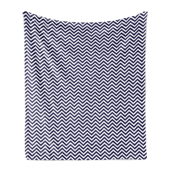 Navy Blue Soft Flannel Fleece Blanket, Vertical Chevron Zig Zag Stripes Pattern in Classical Maritime Colors Retro, Cozy Plush for Indoor and Outdoor Use, 70" x 90", Navy Blue White, by Ambesonne