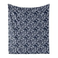 thumbnail image 1 of Navy Blue Soft Flannel Fleece Throw Blanket, Floral Arrangement Botanic Foliage Pattern Japanese Composition Eastern, Cozy Plush for Indoor and Outdoor Use, 50" x 70", Dark Blue White, by Ambesonne, 1 of 5