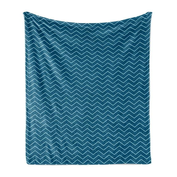 Navy Blue Soft Flannel Fleece Throw Blanket, Horizontal Zigzags Chevron Pattern in Conrtasting Colors Geometrical, Cozy Plush for Indoor and Outdoor Use, 50" x 60", Dark Blue Baby Blue, by Ambesonne