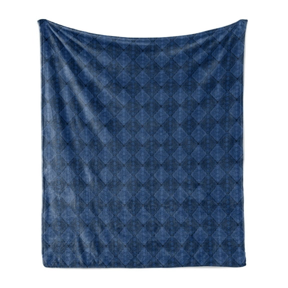 Navy Blue Soft Flannel Fleece Throw Blanket, Nautical Colored Continuous Demonstration of Diamond Damask Weaving Patterns, Cozy Plush for Indoor and Outdoor Use, 50" x 60", Indigo, by Ambesonne