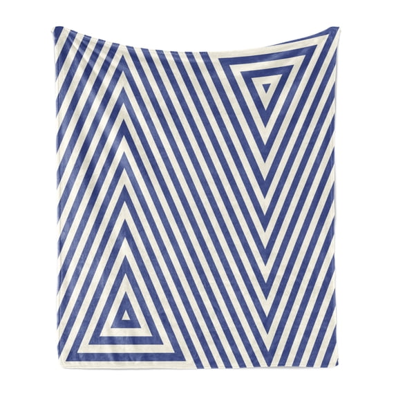 Navy Blue Soft Flannel Fleece Throw Blanket, Pattern with Geometric Triangle Shape Like Striped Designed Artwork, Cozy Plush for Indoor and Outdoor Use, 50" x 70", Dark Blue and White, by Ambesonne