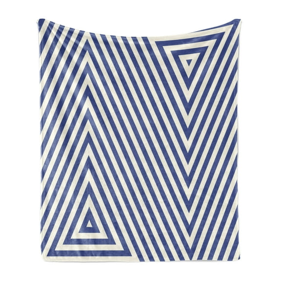 Navy Blue Soft Flannel Fleece Throw Blanket, Pattern with Geometric Triangle Shape Like Striped Designed Artwork, Cozy Plush for Indoor and Outdoor Use, 60" x 80", Dark Blue and White, by Ambesonne