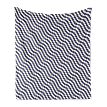 Navy Blue Soft Flannel Fleece Throw Blanket, Wave Like Striped Lines Design on Dark Blue Background Artwork Print, Cozy Plush for Indoor and Outdoor Use, 50" x 70", Dark Blue and White, by Ambesonne