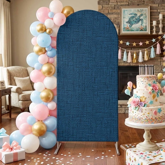 Navy Blue Solid Arch Backdrop Covers 4 FT, Minimalist Cloth Deep Blue Linen Texture Stretchy Fitted Arched Stand Covers Party Arch Stand Cover Photo Booth for Wedding Birthday Decor