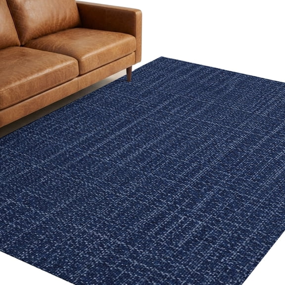 Navy Blue Solid Color 8'x10' Large Area Rugs Indigo Woven Fabric Texture Rustic Minimalist Washable Area Rugs Non-Slip Indoor Floor Mats forLiving Room, Villa Lounge, Activity Room
