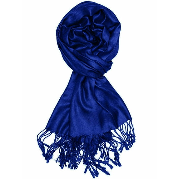 Navy Blue Solid Color Pashmina Scarf Wrap With Fringe