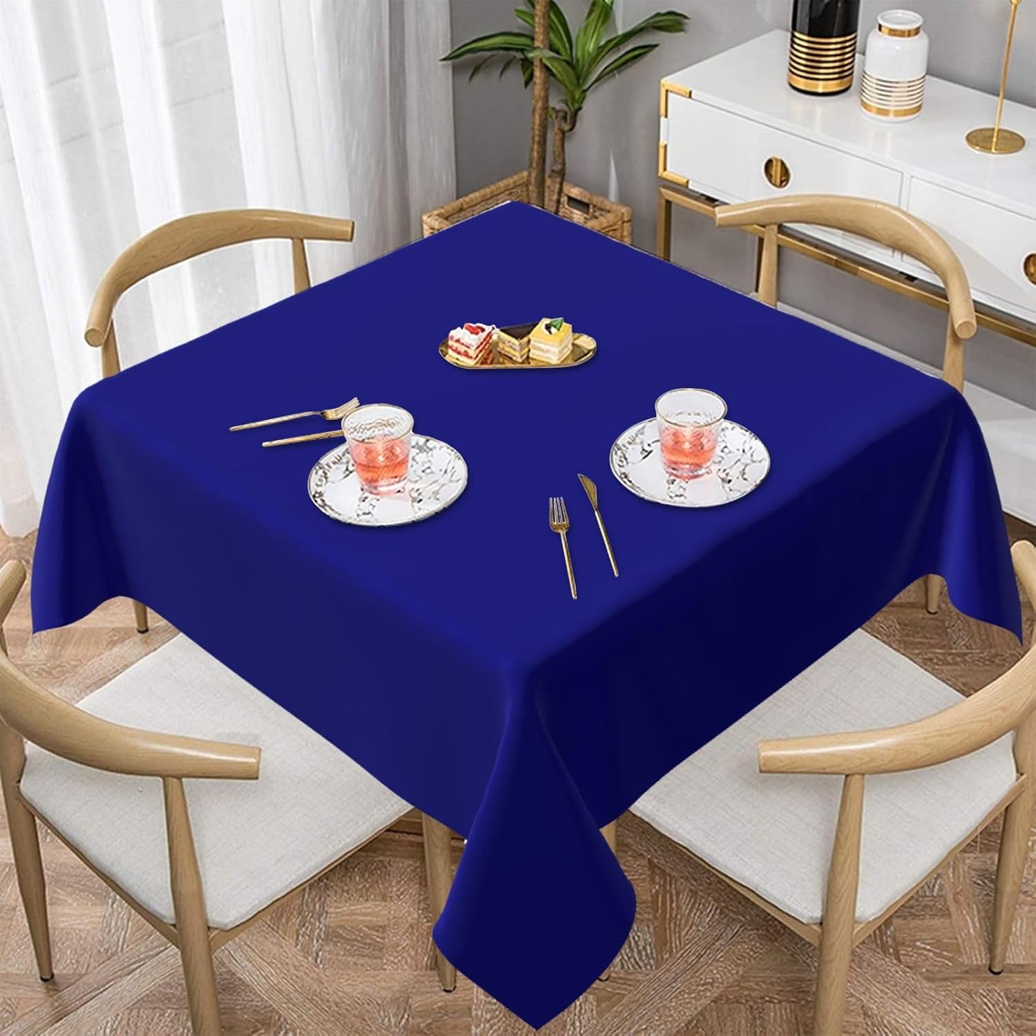 Navy Blue Solid Color Soft Tablecloth Square Dinng Table Covers for ...