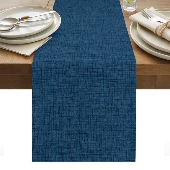 Navy Blue Solid Cotton Linen Table Runner Minimalist Cloth Deep Blue Linen Texture Dining Table Runners for Home Decor Party Dining Room Restaurant Kitchen Party 13" x 36"