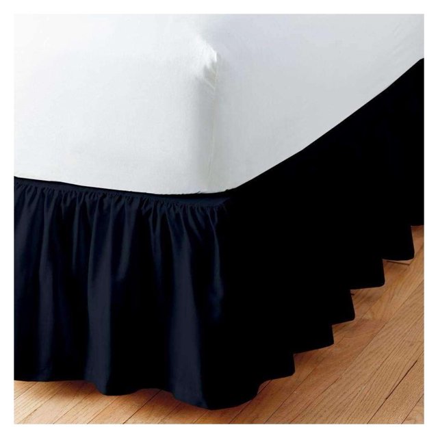 Navy Blue Solid Ruffled Bed Skirt 12 Drop Drop Split Corner, Microfiber Bedskirt with Platform