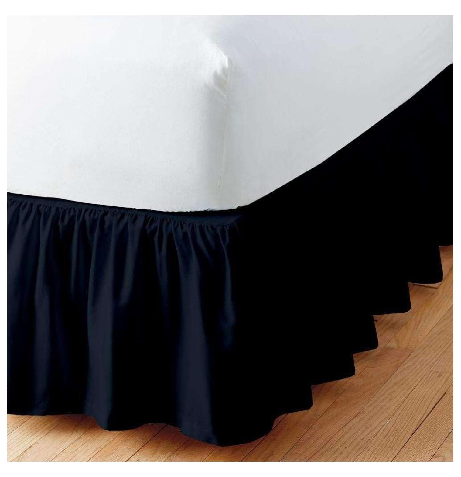 Navy Blue Solid Ruffled Bed Skirt Queen18 Inch Drop Split Corner