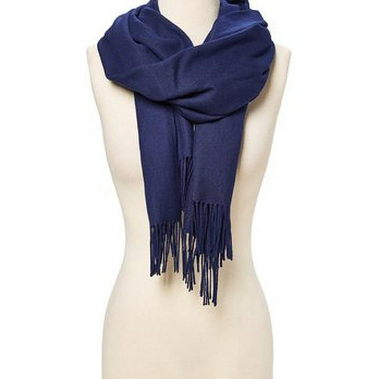Navy Blue Solid Scarfs for Women Fashion Warm Neck Womens Winter Scarves  Pashmina Silk Scarf Wrap with Fringes for Ladies by Oussum