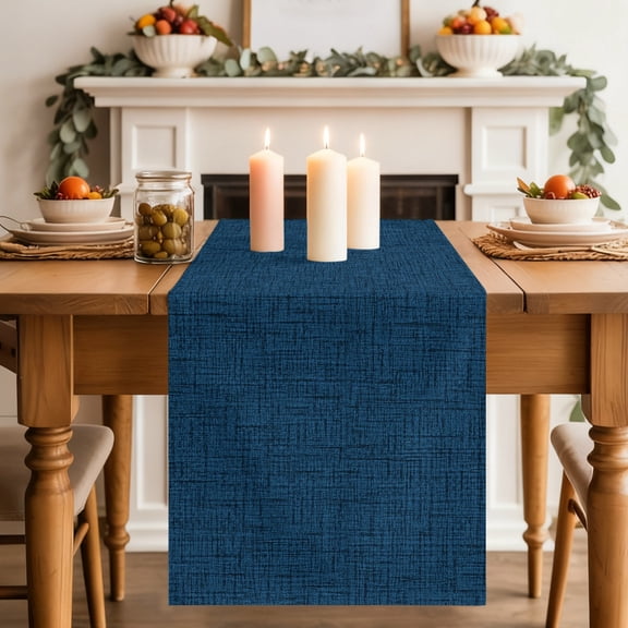 Navy Blue Solid Table Runner 13x36 Inch Minimalist Cloth Deep Blue Linen Texture Cotton Linen Dining Table Runner Ideal for Dresser Kitchen Coffee Tables - Machine Washable