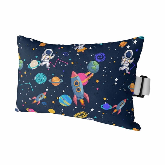 Navy Blue Space Outdoor Pillows for Chaise Lounge Chair Waterproof Lumbar Pillows with Insert&Adjustable Elastic Strap Beach Headrest Pillow Rocket Planet Star Colorful Pillow for Patio Pool 11"x16"