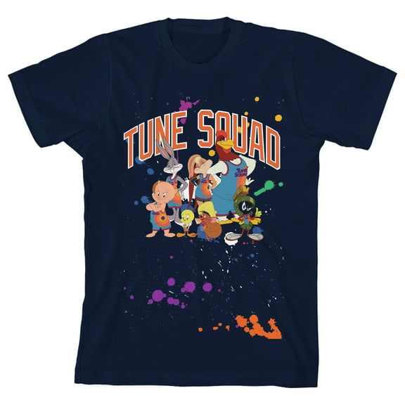 Navy Blue Splatter Print Space Jam 2 Tune Squad Youth Boys Graphic Tee- XS
