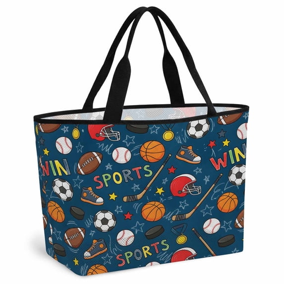 Navy Blue Sports Beach Bag for Women, Large Breathable Mesh Beach Tote Bag, Football Basketball Rugby Baseball Sandproof Lightweight Travel Bags for Vacation Picnic Swimming Pool 15.7"x15.7"x9.1"