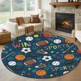 thumbnail image 1 of Navy Blue Sports Round Area Rug 8Ft Washable Large Circle Rugs for Living Room Dorm, Football Basketball Rugby Baseball Non-Slip Carpet Floor Mats Indoor Outdoor Carpet Runner Aesthetic Home Decor, 1 of 8