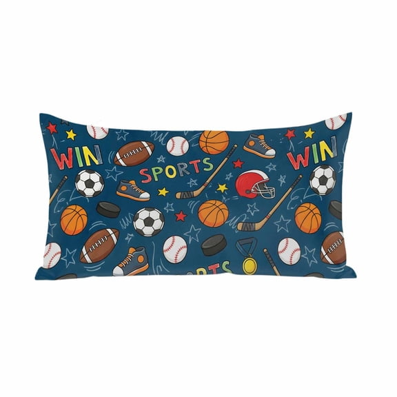 Navy Blue Sports Satin Pillowcases with Zipper Cal King Size Cooling Silk Pillow Cases for Hair and Skin Smooth Soft Football Basketball Rugby Baseball Throw Pillow Covers for Women Men 20x40 Inch