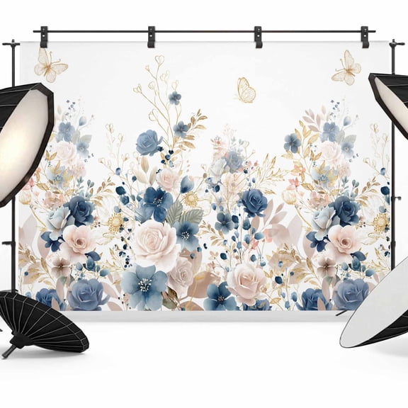 Navy Blue Spring Floral Backdrop for Photography,Fabric Photo Background Backdrop,Elegant Pastoral Flowers Watercolor Photo Booth Background for Portrait Photoshoot Video Wedding Studio Banner 7x5ft