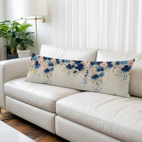 Navy Blue Spring Floral Body Pillow Covers 20"x54", Farmhouse Butterfly Rustic Soft Brushed Microfiber Breathable Throw Pillow Covers, Pillowcase with Zipper for Couch Sofa Bedroom Living Room