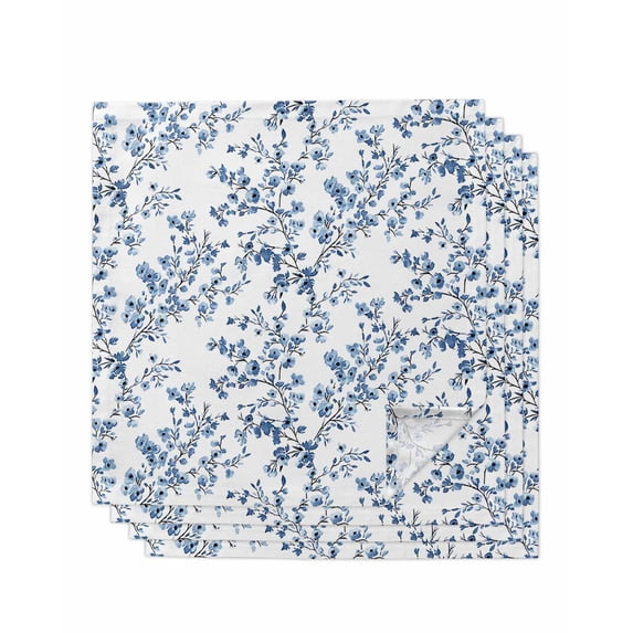 Navy Blue Spring Floral Cloth Napkins Set of 4 Reusable Dinner Napkins, Elegant Pastoral Flowers Cocktail Napkin Washable Table Napkins for Wedding/Holiday Party/Baby Shower 20"x20"